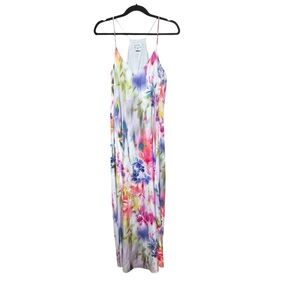 Nicole Miller Satin Maxi Slip Dress POCKETS Watercolor Floral | Size Medium‎